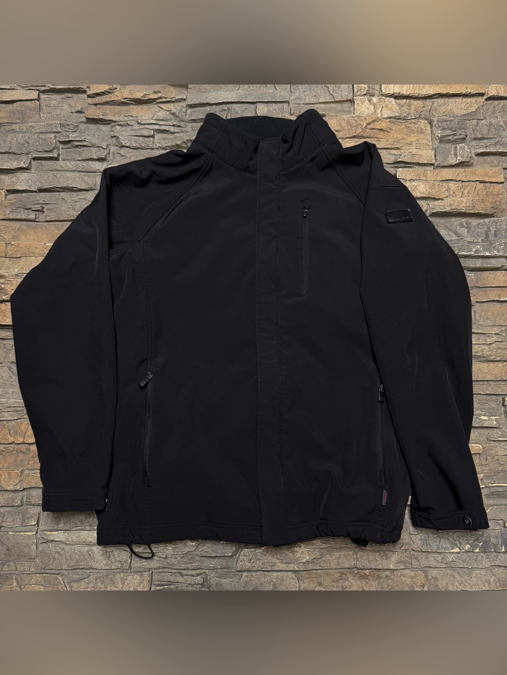 TUMI Black Soft Shell Jacket Men’s XL Fleece Lined Black Full Zip Pockets Nice